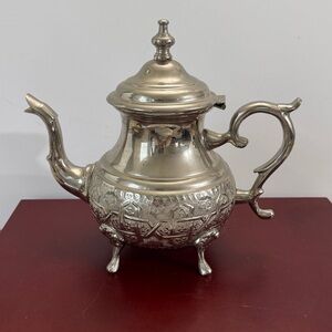 Vintage Silver Plate Moroccan Teapot Large 9inch by Fabrique Touzani Mohamed